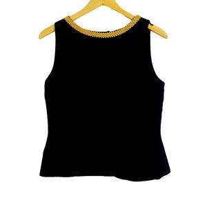 David Warren New York Black Sleeveless Top With Gold Metal Neckline, Size 10